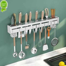 Wall-mounted Kitchen Shelves Organiser Chopsticks Tube with Hook Punch-Free Multifunction Knife Storage Rack Home Accessories