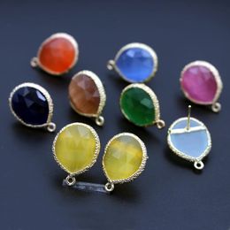 Stud 10pairs Geometric Color Stone Ear Posts Cats Eye Stone Earring with Loop Connectors For DIY Women Dangle Drop Earrings Jewelry 231124