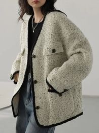 Women's Wool Blends ADAgirl Elegant Coat Korean Fashion Temperament Loose Female Clothing Autumn Winter Chic Jackets for Office Lady 231124