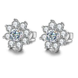 GRA VVS 0.5Ct Moissanite Diamond Flower Stud Earring For Women Sterling Sier Solitaire Eternity Wedding Party Jewellery Set