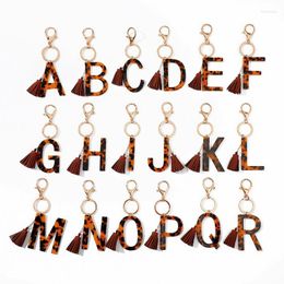 Keychains Tassel Acrylic Leopard Pattern 26 English Letters Key Chains Gift For Friends Bag Decor Pendant Trendy Initials Couples Ring