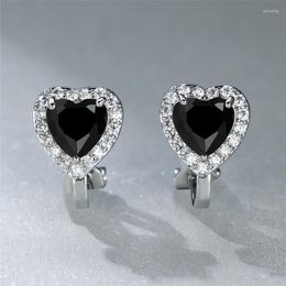 Backs Earrings Vintage Black Stone Clip Dainty Silver Colour Birthstone Jewellery Pink Crystal White Zircon Love Heart For Women