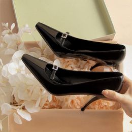 Dress Shoes 2023 Spring And Autumn Banquet High Heels Fine Heel Pointed Bed Flirting Black Lacquer Leather Single 4898