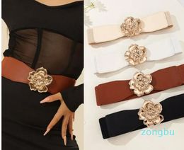 Belts PU Leather Flower Cummerbunds Unique Alloy Metal Buckle Waist Corset Coat Belt Korean Style Elastic Girl