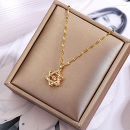 Chains Crystal Star Titanium Steel Necklace For Woman Korean Fashion Jewellery Gothic Party Girl's Sexy Clavicle Chain