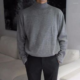 Men's Sweaters 2023 Winter Solid Color Knitting Korean Fit Long Sleeve Coats Half High Neck Wool Sweater Underlay Pullover