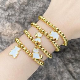 Charm Bracelets FLOLA Ting Copper Gold Plated For Women Beaded Chain White Shell Cute Dog Animal Jewelry Gifts Brta53