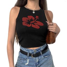 Women's Tanks Ladies Summer Sexy Midriff-baring Camisole Girls Creative Floral Printing Sleeveless Round Collar Tops Slim Base Shirt