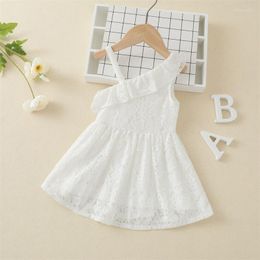 Girl Dresses Kids Girls Dress Lace Floral Slanted Shoulder Sling Design Cute Ruffled Elegant Princess Party Toddler Infant 1-6Y