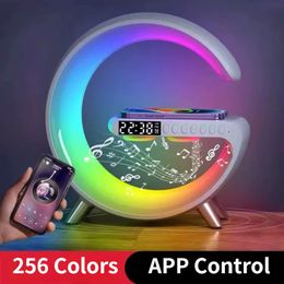 Desk Table Clocks GSer Smart Station Wireless Charger Alarm Clock Bluetooth RGB Gser Charging 15W LED Atmosphere Light 231124