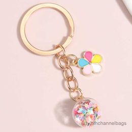 4pcs Keychains New Cute Enamel Keychain Colorful Flower Pentagram Glass Beads Key Ring Ocean Key Chains For Women Men Handmade Jewelry Gift