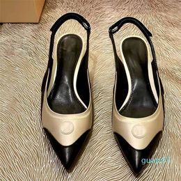 2023 Fashion pointed toe high heels luxury designer pumps leather cat heel sandals large size