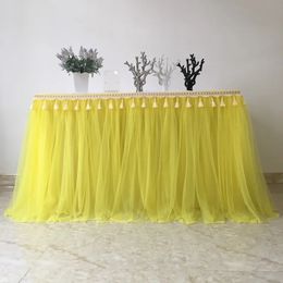 Christmas Decorations Yellow Tulle Table Skirt DIY Tutu Tableware Skirts Wedding Birthday Decoration Baby Shower Favors Party Home Textile Cloth 231124