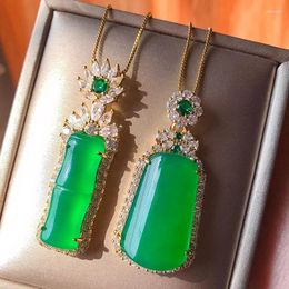 Pendant Necklaces SRJewelry Copper Bottom Gold Plated Inlaid Jade Green Annotation Wushi Brand Necklace Wholesale