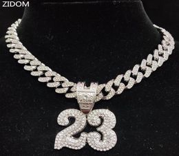 Pendant Necklaces Men Women Hip Hop Number 23 Necklace With 13mm Crystal Cuban Chain HipHop Iced Out Bling Fashion Charm JewelryPe7248347