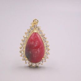 Pendant Necklaces Real Chinese Handmade Jade Women's Red Chalcedony Raindrop Alloy Charms