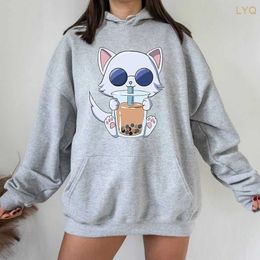 Women's Hoodies Sweatshirts Kawaii Bubble Tea Satoru Gojo Cat Hoodie Women Unisex Jujutsu Kaisen Hoodies Sweatshirts Manga Anime Cartoon Plus Size Hoodie