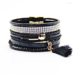 Charm Bracelets ZG Bracelet Selling Drill Brazilian Multi-layer Mixed Colour Wild Tassel Magnetic Buckle Ethnic Style