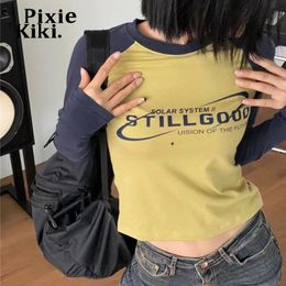 Women's T-Shirt PixieKiki Long Sleeve Graphic T Shirts Retro Y2k Clothes for Women Letter Printed Raglan Sleeves Crop Tops P67-BI17 230426