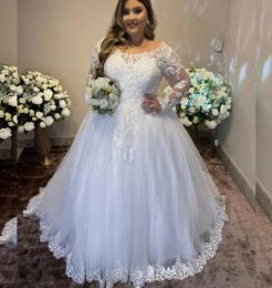 Wedding Dresses Bridal Ball Gown Long Sleeves Lace Applique Beaded Tulle Off The Shoulder Neckline Custom Made Plus Size Vestidos De Novia 403 403