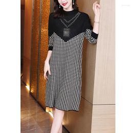 Women's Sweaters High Quality Black Knitted Cotton Plaid Pullovers Autumn Winter Thick Warm Midi Sweater Dress 2023 Women Elegant Coat