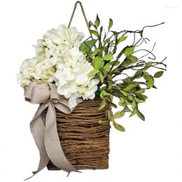 Decorative Flowers 1 Piece Cream Hydrangea Door Hanger Basket Wreath Home Porch Farmhouse Decor Silk Flower