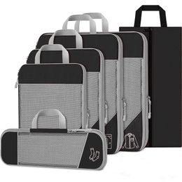 Gonex 6PCS/SET Travel Compression Packing Cubes, Luggage Suitcase Organizer Hanging Storage Bag ECO Premium Mesh CX200822