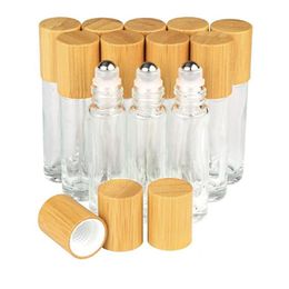 Glass Essential Oil Roll On Bottles with Stainless Steel Roller Balls and Bamboo Lid Refillable Clear Perfume Sample Bottle Djjvd