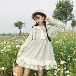 Casual Dresses Women's Japanese Harajuku Doll Collar Wooden Ear Tie Sweet Dress Female Korean Kawaii Cute Clothes For Women