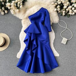 Party Dresses Amolapha Women Chic One Shoulder Diagonal Collar Irregular Ruffles High Waist Fishtail Evening Dress