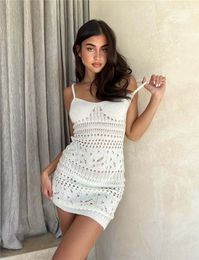 Women's Swimwear Boho Summer Swimsuit Strape Bodycon Knitted Mini Beach Dress Holiday Women Hollow Out Crochet Bikini Cover-ups Vestidos