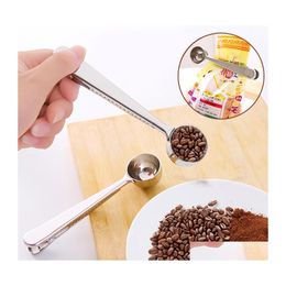 Spoons Mtifunction Coffee Spoon Stainless Steel Kitchen Supplies Scoop Bag Seal Clip Measuring Portable Food Tools Drop Delivery Hom Dhvs3