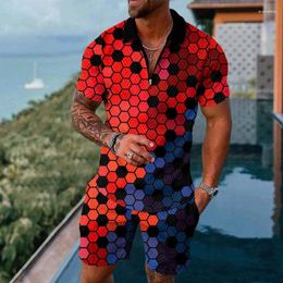 Men's Tracksuits Polo Suit Holiday Leisure Gradient Colour Print Breathable Mesh Sportswear Summer Fashion Man Zip Shirt Shorts 2 Sets