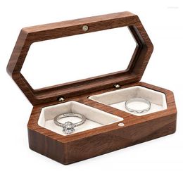 Jewellery Pouches Customised Name Date Walnut Wood Jewellery Men's And Women's Wedding Ring Display Stand Keepsake Storage Gift Box