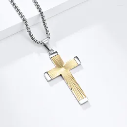 Chains Punk Radiate Men's Cross Pendant Necklace Catholic Vintage Stainless Steel Neck Chain For Male In 2023 Trend Fashion Jewellery