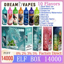 Genuine ELF BOX 14000 Puffs Disposable E Cigarettes Pod 650mAh Rechargeable Battery Type-C 10 Flavours 0% 2% 3% 5% Capacity 25ml
