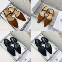 Toteme Slippers Mule Ladies Designer Sandals Dress Shoes Fashion Sheepskin Small Square Head Flat Bottom Boat Shoes Outdoor Platform Office Casual Syj1f
