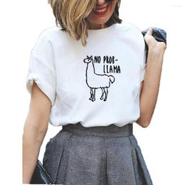 Women's T Shirts Cartoon Alpaca Graphic Tee No Prob Llama Print Funny Shirt Women Short Sleeve O-neck Femme Top