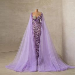 Party Dresses Luxury Beaded Sequins Celebrity With Mesh Shawl Glitter Pearls Crystals Mermaid Evening Gowns Floor Length Prom Dress