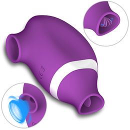 Vibrators Sucking Sex Vibrator Nipple Suction Clitoris Sucker Double Stimulator Tongue Licking Silicone massager Female Sex Toys For Woman 230426