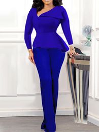 Women's Jumpsuits Rompers red jumpsuit Peplum long sleeves ultra-thin asymmetrical collar office ladies elegant fashionable party humble 230425