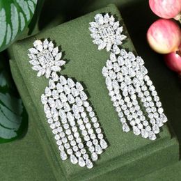 Dangle Earrings Fashion Cubic Zirconia Long Dangling Leaf Drop For Women Bridal Wedding Engagement Dress Jewellery E-09