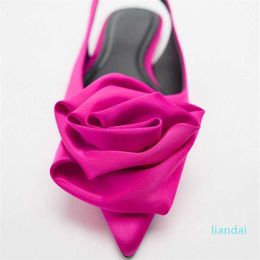 Sandals Flower Flat Slingbacks for Women Pointed Toe Shoes Autumn Pink Slippers Woman Casual Plus Size s 230406