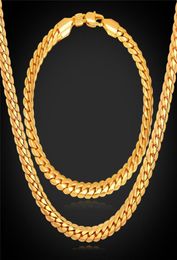 18quot32quot Men Gold Chain 18K Real Gold Plated Wheat Chain Necklace Bracelet Hip Hop Jewelry Set1010052