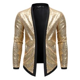 Men's Suits Blazers Shiny Gold Sequin Blazer Jacket Men Slim Fit Cardigan Mens Blazers Nightclub Party DJ Stage Singer Dance Show Costume Homme 230425