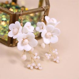Dangle Earrings White Ceramic Flower Millet Beads High Quality Bridal Wedding Pendant Fashion Ladies Jewellery