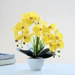 Decorative Flowers 14-head Hand-feel Phalaenopsis Bonsai Artificial High-end Ornaments Interior Decoration Potted Plants