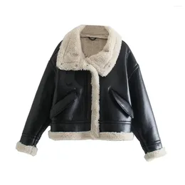 Женские куртки 2023, осенне-зимняя модная повседневная свободная универсальная куртка на молнии из искусственной кожи, пальто