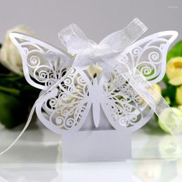 Gift Wrap 50/100Pcs Butterfly Laser Cut Hollow Waggon Box Candy With Ribbon Baby Shower Wedding Party Supplies Packaging