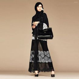 Ethnic Clothing Turkish Fashion Classic Lace Chiffon Cardigan Abaya Muslim Dress Female Opened Islamic Kaftan Robe Musulman Abayas